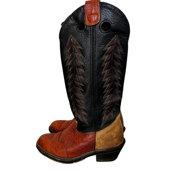 VTG Double-H Buckaroo Work Western Boots Womens Sz 8.5 Steel Toe Cowboy Leather‎